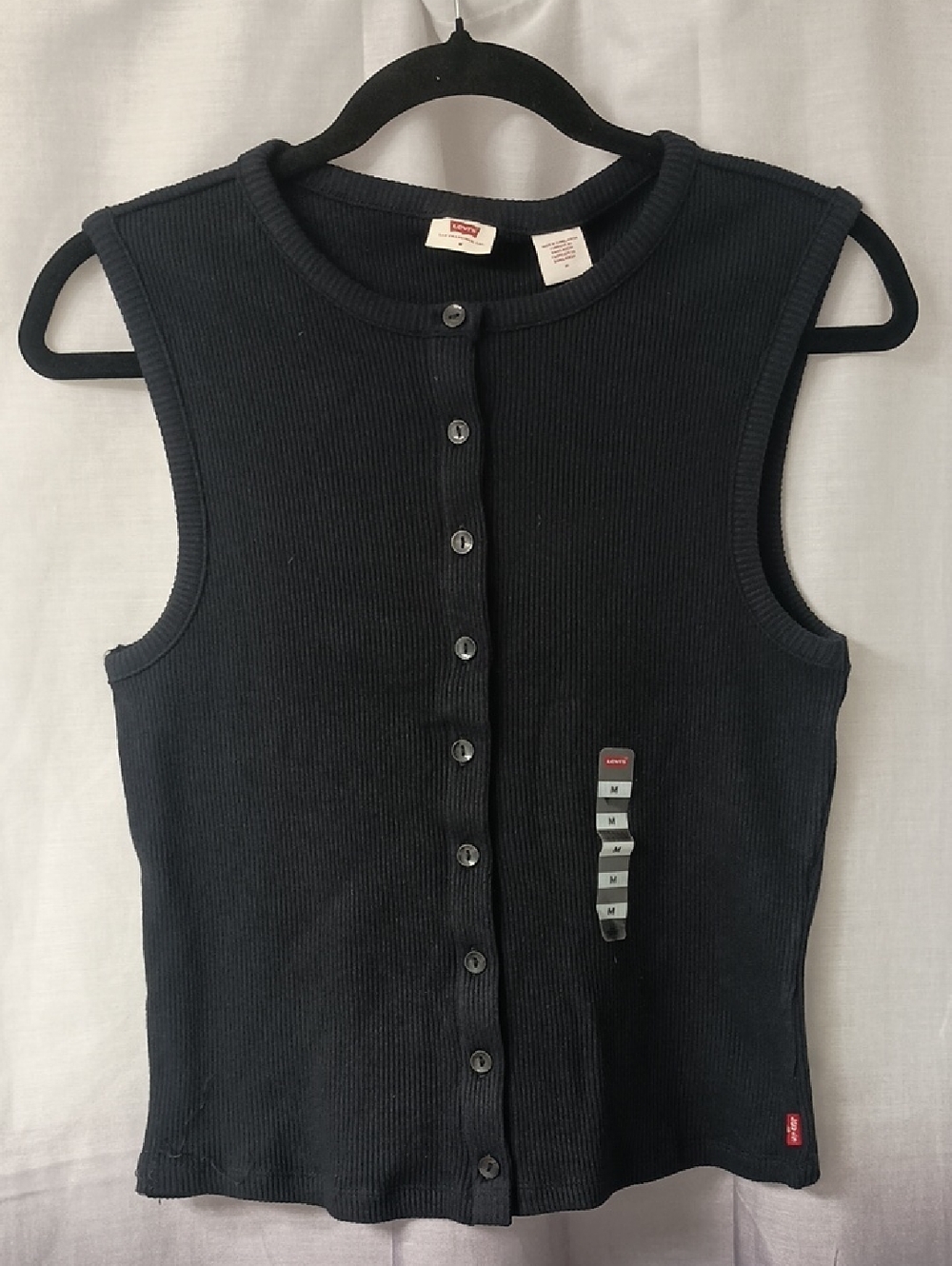 Levis Black Ribbed Button Up Tank Top M